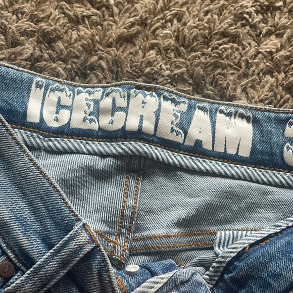 Ice cream Bill Breaker medium wash blue button fly patches distress jeans - Picture 3 of 15